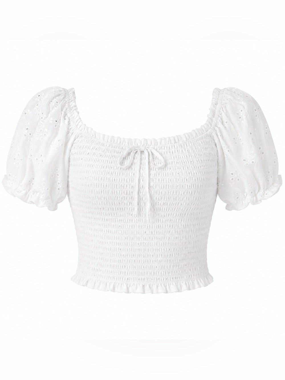 Ocean Drive White Eyelet Puff Sleeve Smocked Crop Top Medium Coquette Femenine
